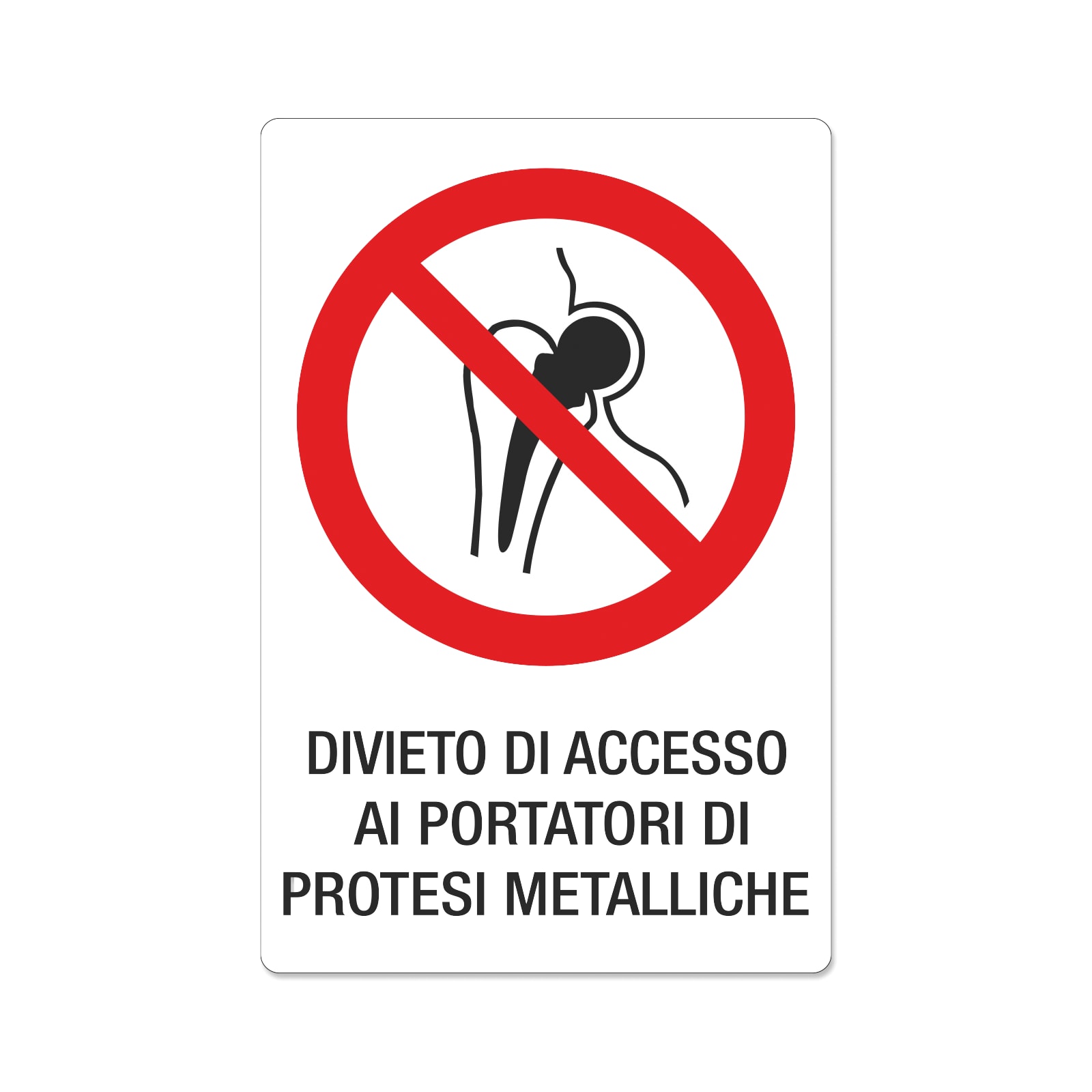 GRAFOPLAST - Etichetta"divieto di accesso ai portatori di protesi metalliche" PC adesivo L=60mm, H=90mm, 9 x fg