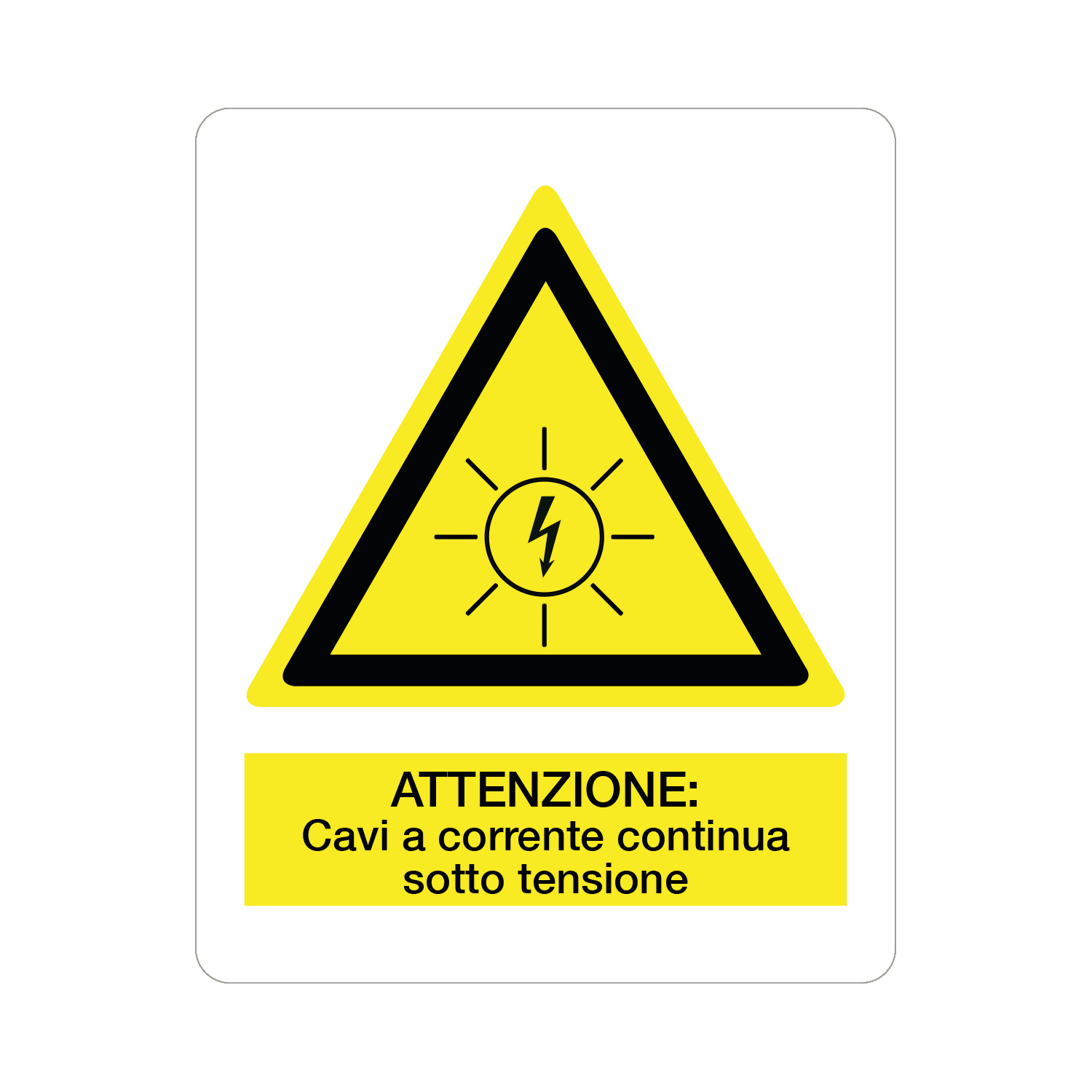 GRAFOPLAST - Targhetta in PC ades. ATTENZIONE: CAVI A CORRENTE CONTINUA SOTTO TENSIONE 40x50 mm - 18 pz x foglio