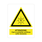GRAFOPLAST - Targhetta in PC ades. ATTENZIONE: CAVI A CORRENTE CONTINUA SOTTO TENSIONE 40x50 mm - 18 pz x foglio