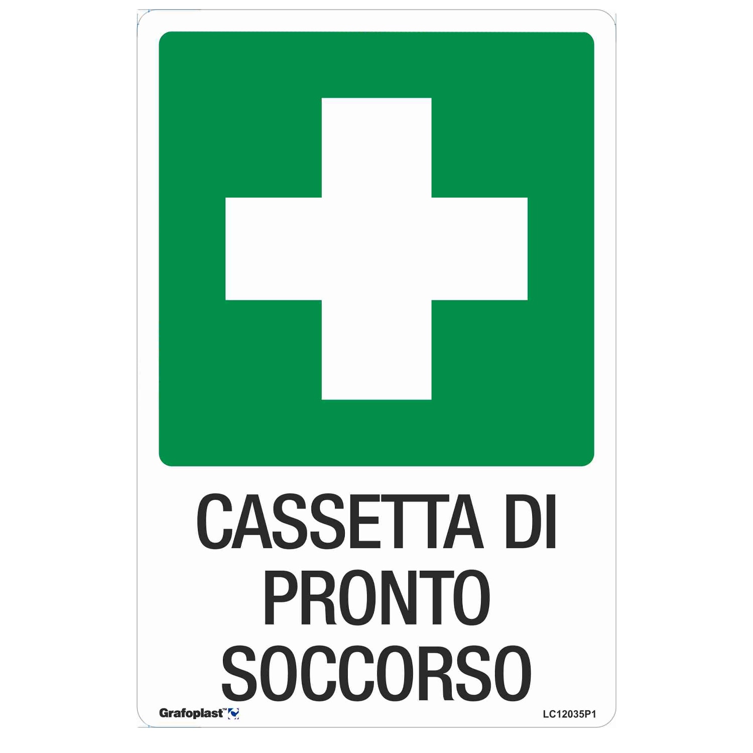 GRAFOPLAST - Cartello "cassetta di pronto soccorso" in PVC dimensioni L=110mm, H=165mm, 1 per foglio