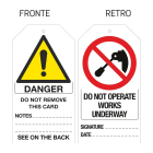 GRAFOPLAST - Cartellino Bifacciale in PVC PERICOLO! DO NOT OPERATE WORKS UNDERWAY 79 x 149 mm - 6 pz per foglio