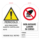 GRAFOPLAST - Cartellino Bifacciale in PVC PERICOLO! NON AVVIARE LAVORI IN CORSO 79 x 149 mm - 6 pz per foglio