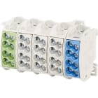 GUSTAV HENSEL - Morsetto di diramazione per cavi principali, 1,5-25qmm,5pol. ogni. 4punti. serr.,N-bl,PE-gial