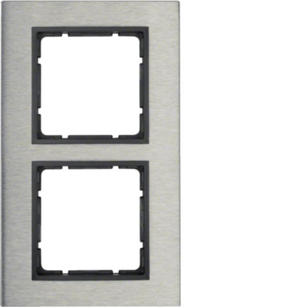 HAGER BOCCHIOTTI - Cornice doppia vert. Serie B.7 acciaio inox/antrac.opaco, metallo spazzolato