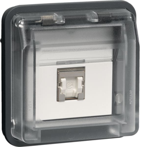 HAGER BOCCHIOTTI - Presa RJ univers. a 8 poli schermato con coperchio Cat.6 Serie W.1 grigio opac