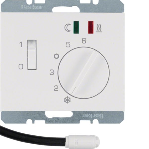 HAGER BOCCHIOTTI - Termostato cont. NA + pezzo c.le x risc. a pavim. Serie K.1 bianco pol. luc.