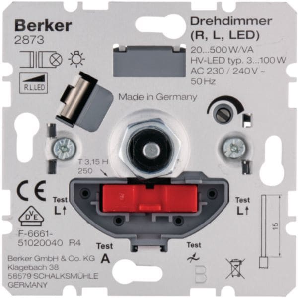 HAGER BOCCHIOTTI - Dimmer a manopola (R, L) - 2 fili - 500W (100W LED) - 230 V AC