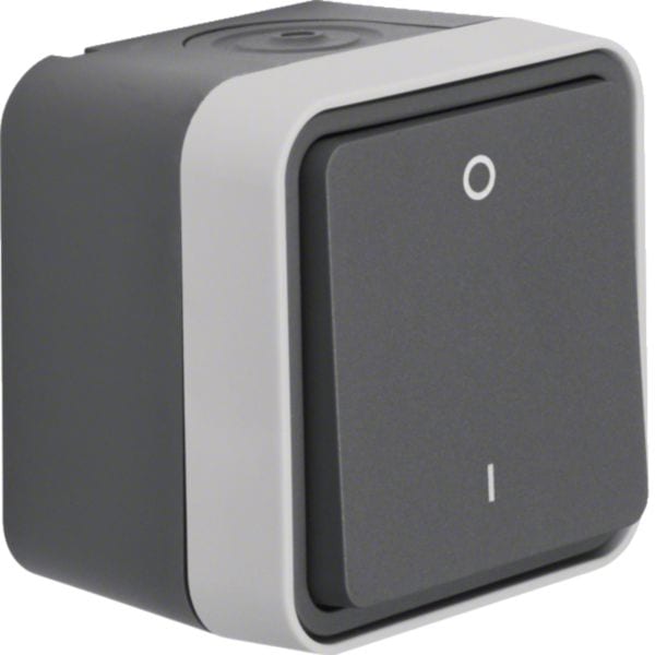 HAGER BOCCHIOTTI - int. a 2 poli con stampa "0" e "I" a parete Serie W.1 grigio/grigio chiaro opaco