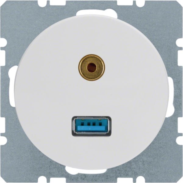 HAGER BOCCHIOTTI - Presa USB / 3,5 mm audio Berker R.1/R.3 bianco polare lucido