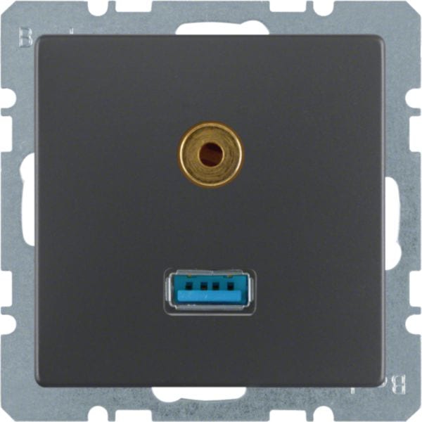 HAGER BOCCHIOTTI - Presa USB / 3,5 mm audio Berker Q.1/Q.3 antracite velluto, verniciato