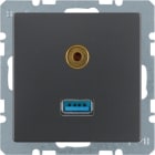 HAGER BOCCHIOTTI - Presa USB / 3,5 mm audio Berker Q.1/Q.3 antracite velluto, verniciato