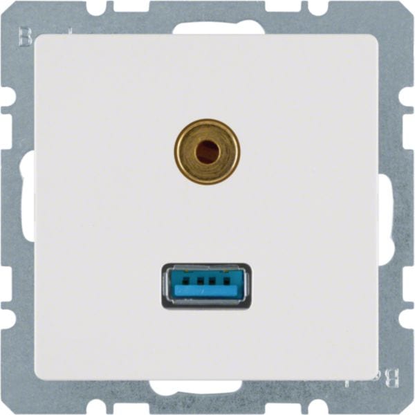 HAGER BOCCHIOTTI - Presa USB / 3,5 mm audio Berker Q.1/Q.3 bianco polare velluto
