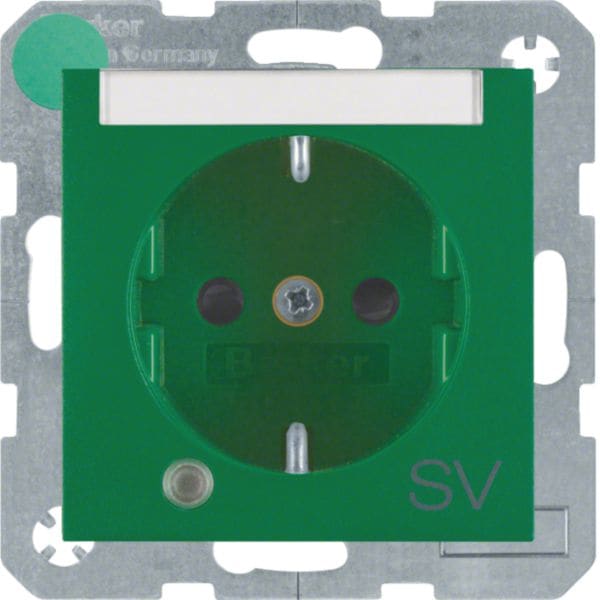 HAGER BOCCHIOTTI - Presa SCHUKO con LED di control e serigrafia "SV" Berker S.1/B.3/B.7 verde opaco