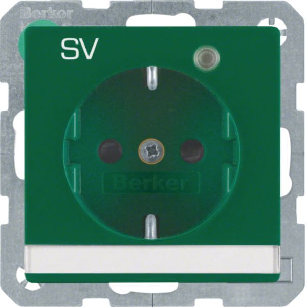 HAGER BOCCHIOTTI - Presa SCHUKO con LED di controllo e serigrafia "SV" Berker Q.1/Q.3 verde velluto