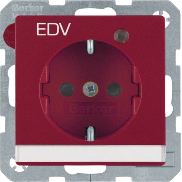 HAGER BOCCHIOTTI - Presa SCHUKO con LED di control e serigrafia "EDV" Berker Q.1/Q.3 rosso velluto