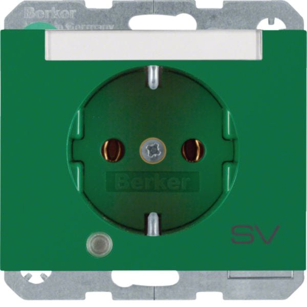HAGER BOCCHIOTTI - Presa SCHUKO con LED di controllo e serigrafia "SV" Berker K.1 verde lucido