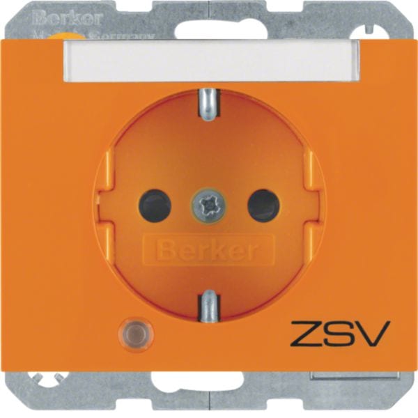 HAGER BOCCHIOTTI - Presa SCHUKO con LED di controllo e serigrafia "ZSV" Berker K.1 arancione lucido