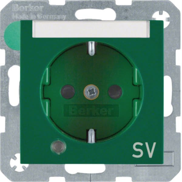 HAGER BOCCHIOTTI - Presa SCHUKO con LED di control e serigrafia "SV" Berker S.1/B.3/B.7 verde lucid