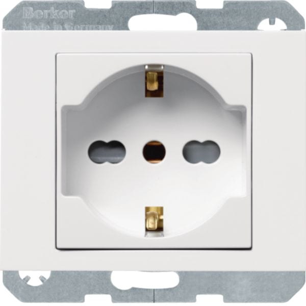 HAGER BOCCHIOTTI - Presa ita con messa a terra e SCHUKO 10 A/16 A Berker K.1 bianco polare lucido