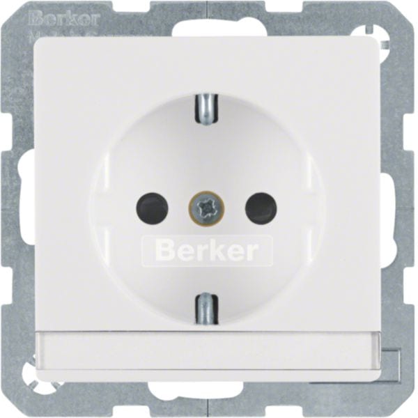 HAGER BOCCHIOTTI - Presa SCHUKO. con portaetichetta Berker Q.1/Q.3 bianco polare velluto