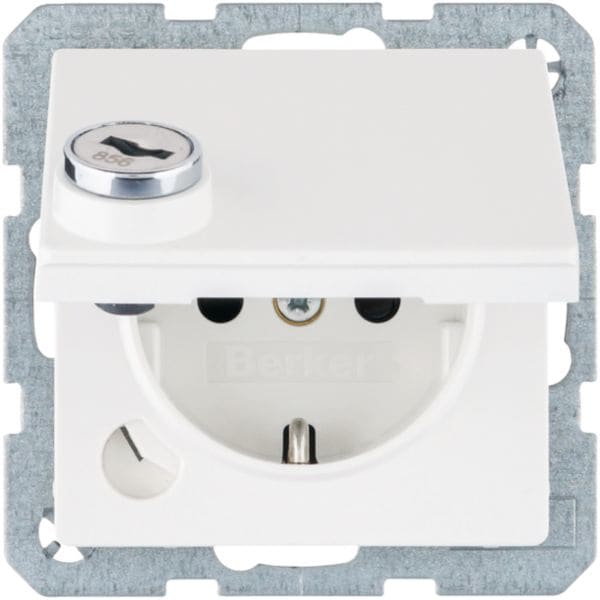 HAGER BOCCHIOTTI - Presa SCHUKO con mors. sollev. a vite, coperch., serr., Q.1, bianco pol. laccato