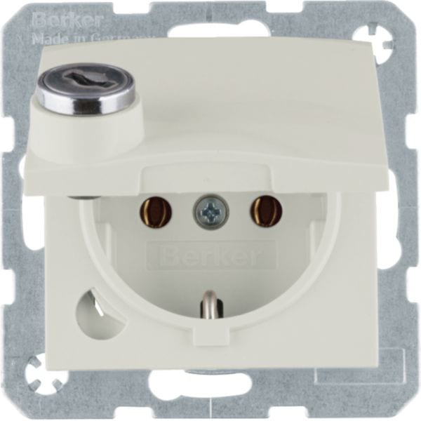 HAGER BOCCHIOTTI - Presa SCHUKO con mors. sollev. a vite, coperchio, serr.,  bianco lucido