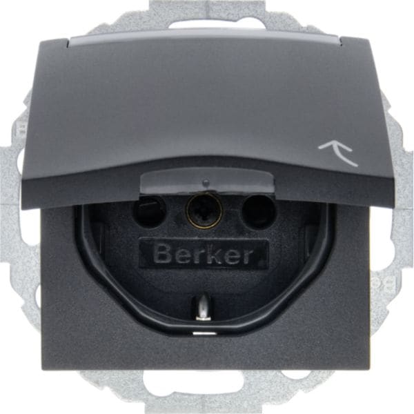HAGER BOCCHIOTTI - Presa SCHUKO con coperchio a cerniera Serie B.3/B.7 antracite opaco