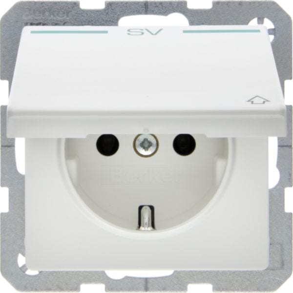 HAGER BOCCHIOTTI - Presa SCHUKO + coperch e stampa "SV" in verde Serie Q.1/Q.3 bianco pol. vellut