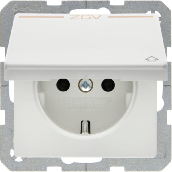 HAGER BOCCHIOTTI - Presa SCHUKO + coperch e stampa "ZSV" arancione Serie Q.1/Q.3 bianco pol. vellut