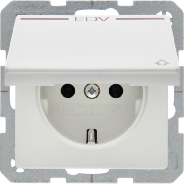 HAGER BOCCHIOTTI - Presa SCHUKO + coperch e stampa "EDV" in rosso Serie Q.1/Q.3 bianco pol. vellut