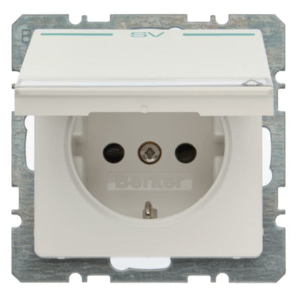 HAGER BOCCHIOTTI - Presa SCHUKO + coperch e stampa "SV" in verde Serie Q.1/Q.3 bianco pol. vellut