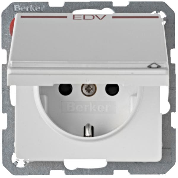 HAGER BOCCHIOTTI - Presa SCHUKO + coperch e stampa "EDV" in rosso Serie Q.1/Q.3 bianco pol. vellut