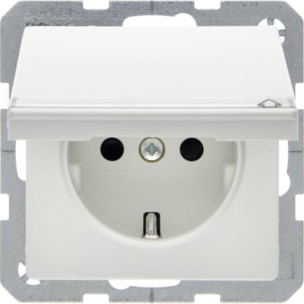 HAGER BOCCHIOTTI - Presa SCHUKO con coperchio a cerniera Serie Q.1/Q.3 bianco polare velluto