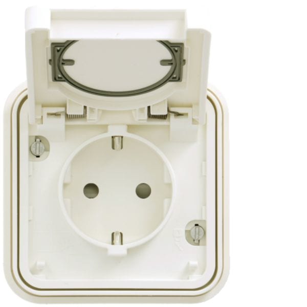 HAGER BOCCHIOTTI - Presa SCHUKO con coperchio a cerniera a parete Berker W.1 bianco polare opaco