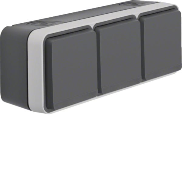 HAGER BOCCHIOTTI - Presa SCHUKO tripla orizz. con coperchio Serie W.1 grigio/grigio chiaro opac
