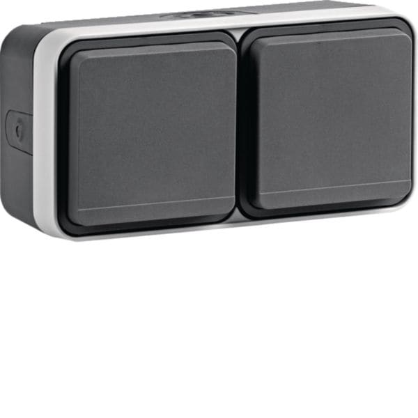 HAGER BOCCHIOTTI - Presa SCHUKO doppia orizz. con coperchio Serie W.1 grigio/grigio chiaro opac