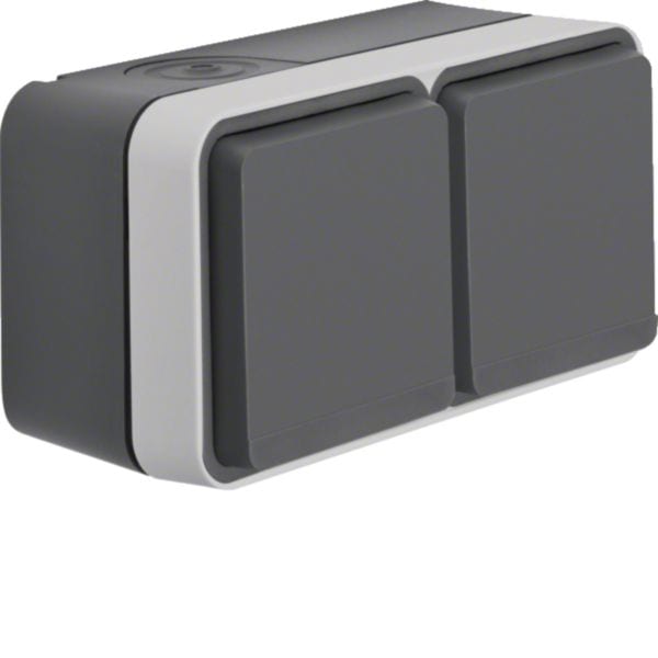 HAGER BOCCHIOTTI - Presa SCHUKO doppia orizz. + coperch da muro Serie W.1 gri/gri chiar op