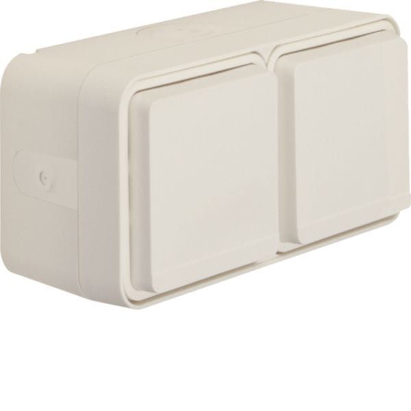 HAGER BOCCHIOTTI - Presa SCHUKO doppia orizz. con coperchio a parete Serie W.1 bianco pol. opac