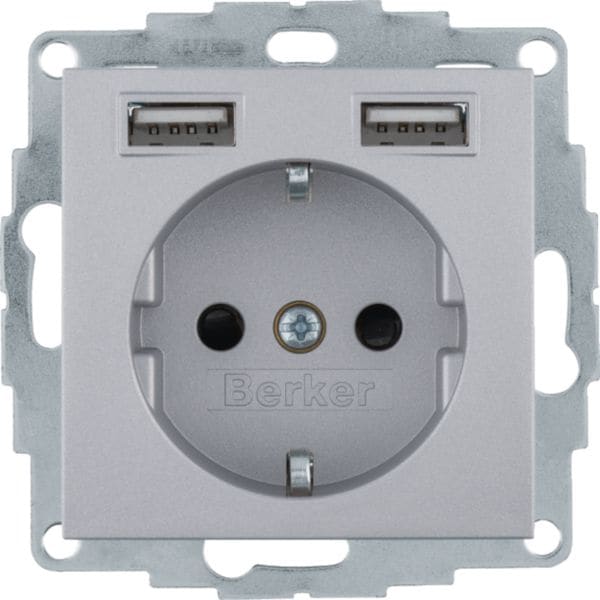 HAGER BOCCHIOTTI - Presa SCHUKO/USB, B.3 alu opaco