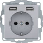 HAGER BOCCHIOTTI - Presa SCHUKO/USB, B.3 alu opaco