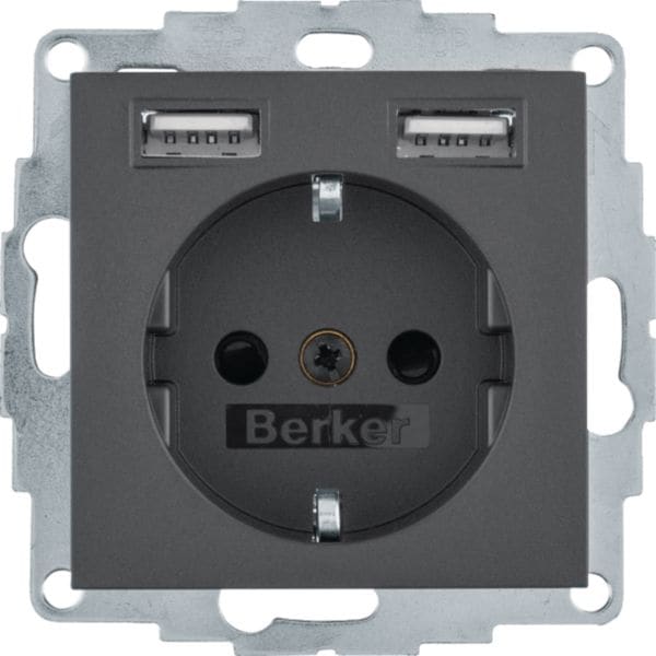 HAGER BOCCHIOTTI - Presa SCHUKO/USB, B.3/B.7 antracite opaco