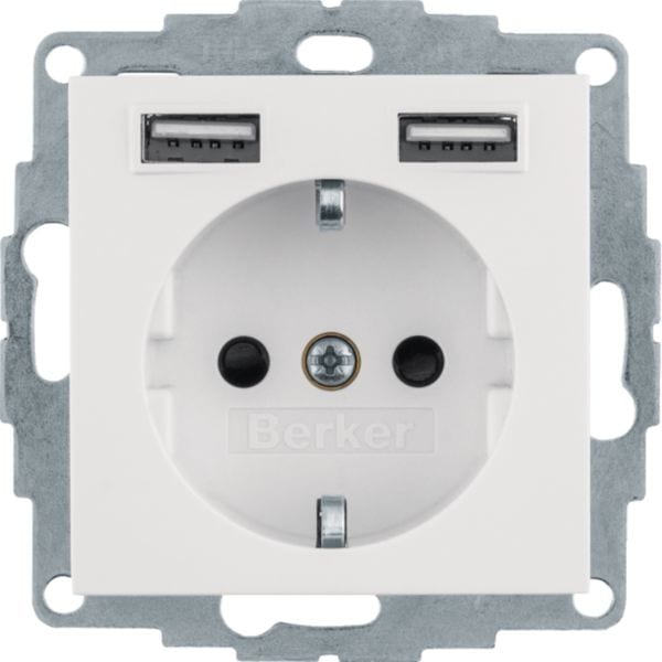HAGER BOCCHIOTTI - Presa SCHUKO/USB, Q.x bianco polare velluto