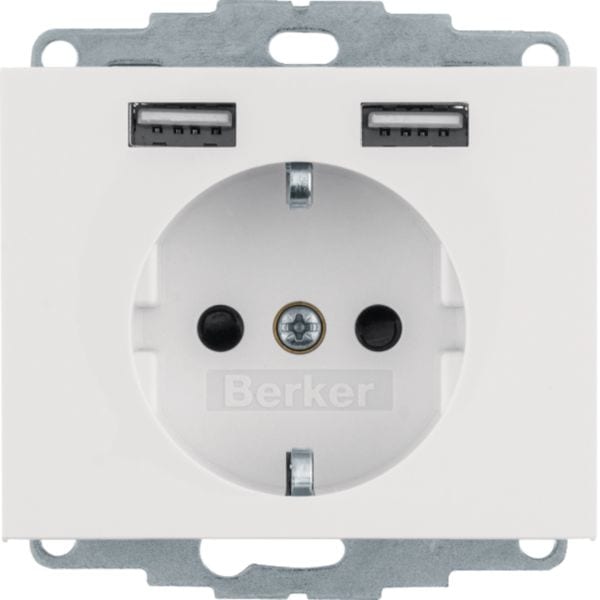 HAGER BOCCHIOTTI - Presa SCHUKO/USB, K. x bianco polare lucido
