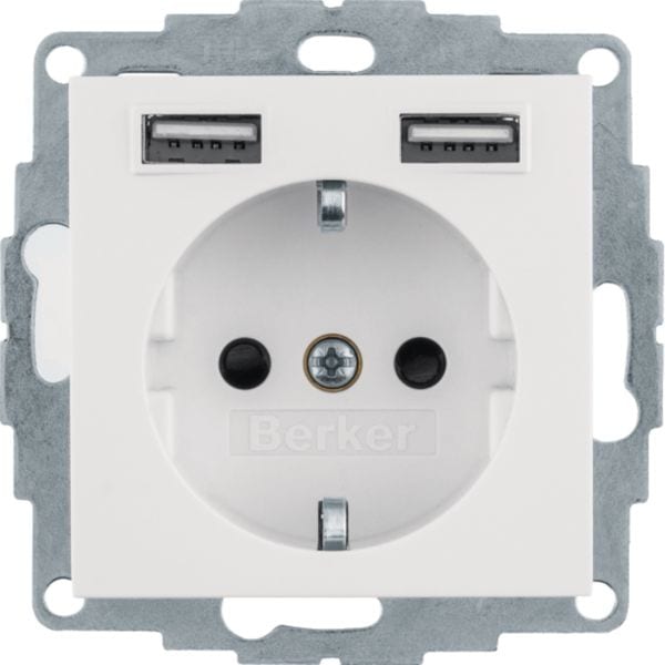 HAGER BOCCHIOTTI - Presa SCHUKO/USB, S.1 bianco polare lucido