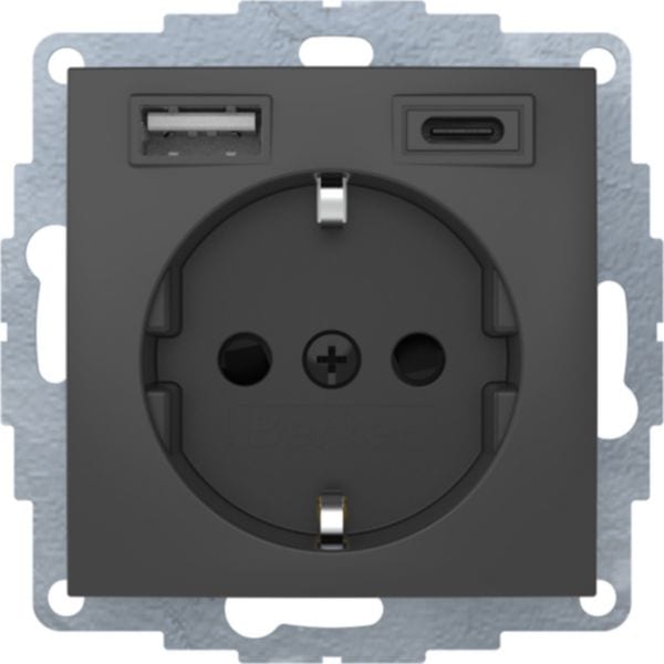 HAGER BOCCHIOTTI - Presa SCHUKO/USB A-C, S.1 / B.x antracite opaco
