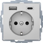 HAGER BOCCHIOTTI - Presa SCHUKO / USB A-C, Q.x alu laccato