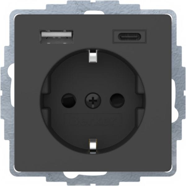 HAGER BOCCHIOTTI - Presa SCHUKO / USB A-C, Q.x laccato velluto antracite