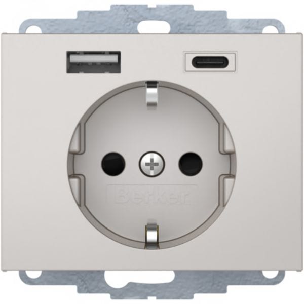 HAGER BOCCHIOTTI - Presa SCHUKO / USB A-C, K. x acciaio inox laccato opaco