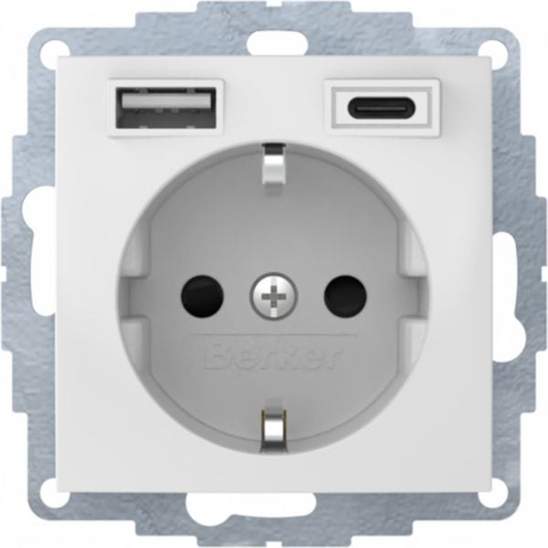 HAGER BOCCHIOTTI - Presa SCHUKO/USB A-C, S.1, bianco polare lucido