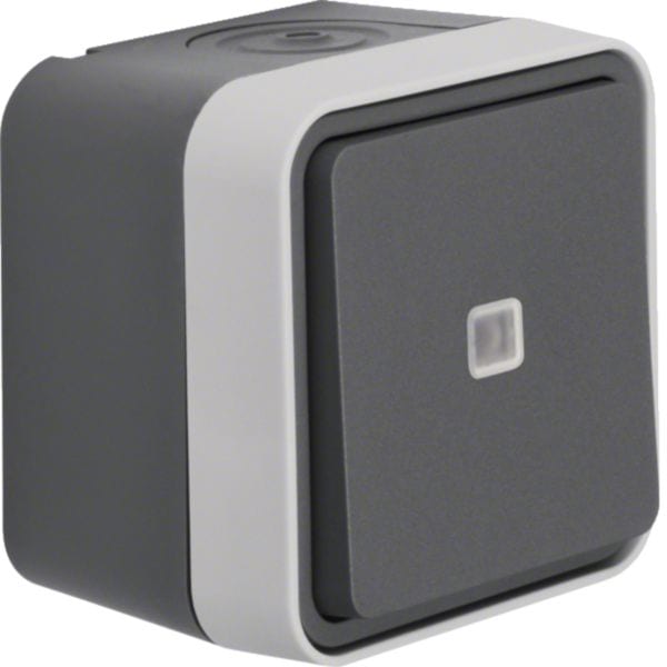 HAGER BOCCHIOTTI - puls. contatto di commutazione illuminato a parete Serie W.1 gri/gri chiar op